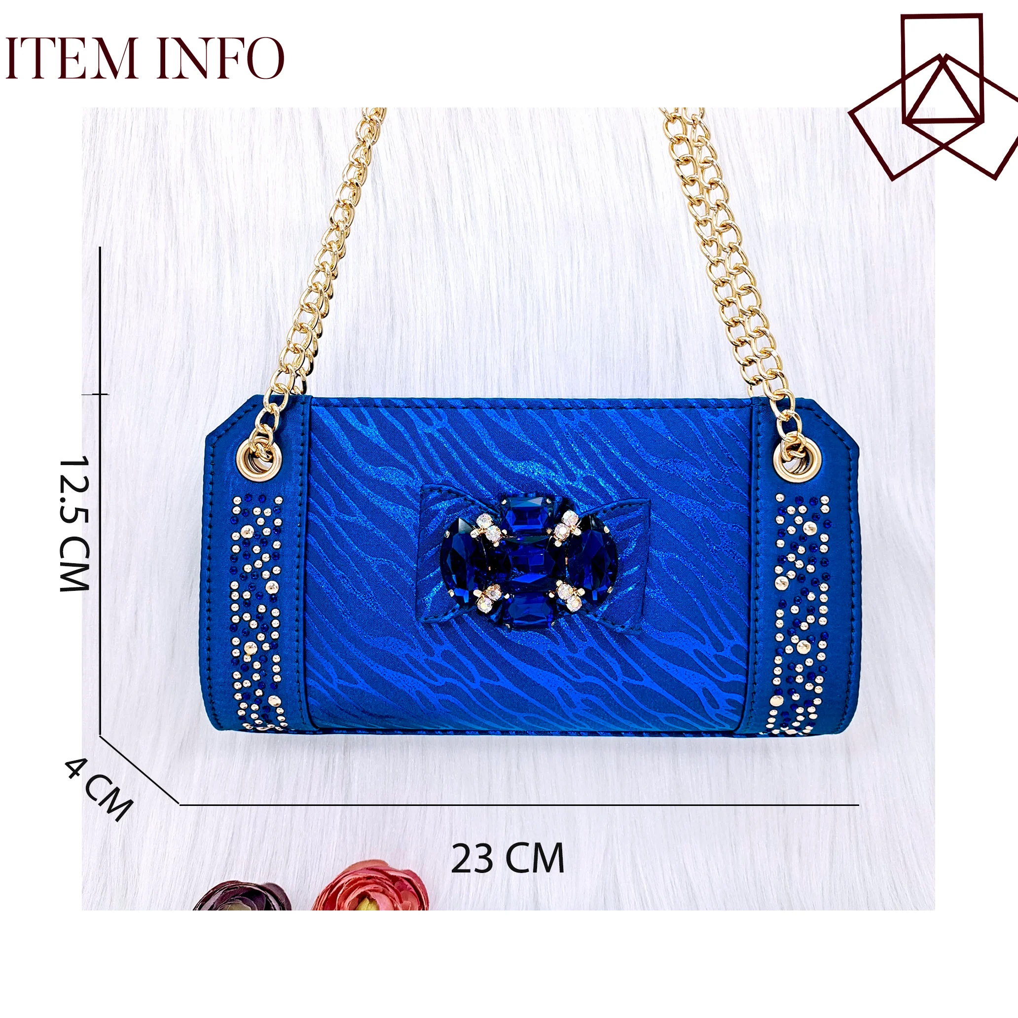 2024 New Arrival Italian Design Platform Style Rhinestone Royal Blue Color Lady Peep Toe Shoes and Bag Set for Party Wedding