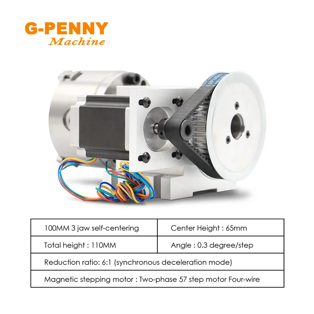 Motor paso A paso de 4 ejes para Mini máquina grabadora CNC, cabezal divisor de 100mm, eje de rotación, eje A, Nema23, 57x76mm