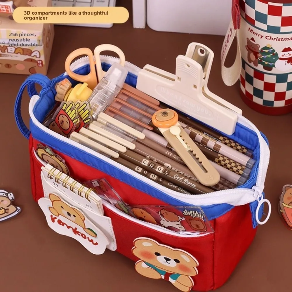 

Large Size Bear Pencil Case High Aesthetic Value Storage Bag Student Pencil Case Makeup Pouch Cute Design School Stationery Bag