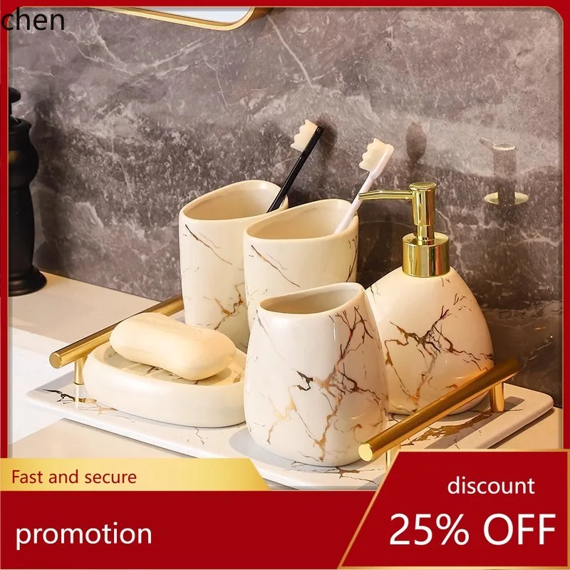 

HT Bathroom Five-Piece Set Ceramic Washroom Accessories Set Decoration Wash Cup Set Export