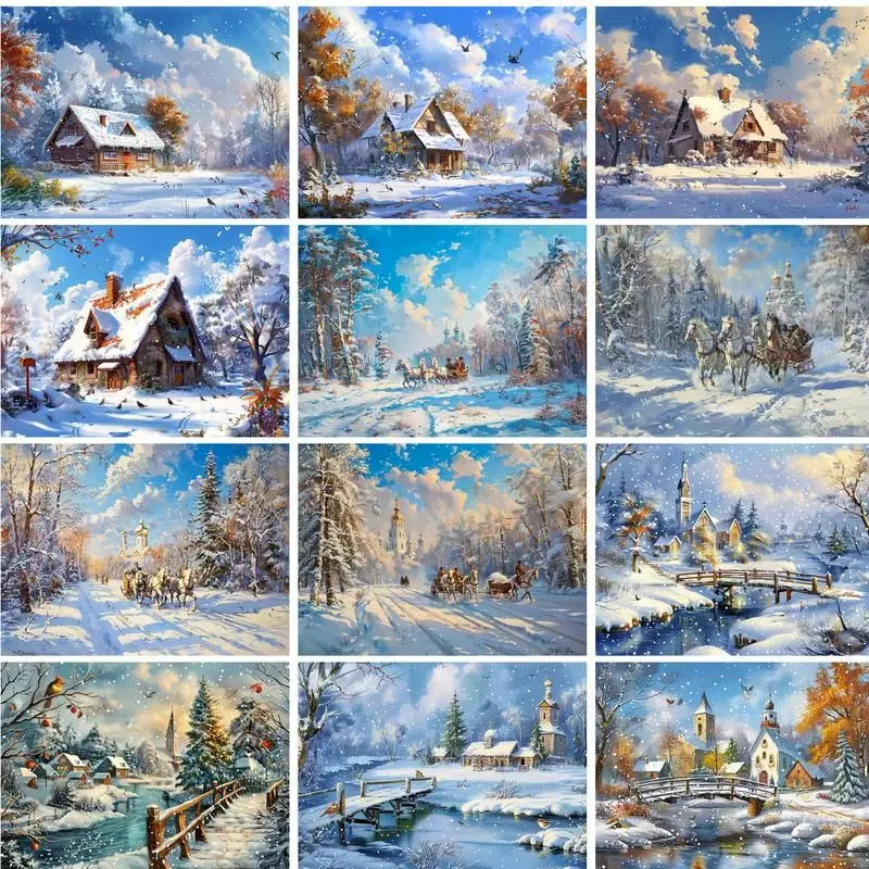 

GATYZTORY Acrylic Painting By Numbers Snow House Landscape Handpainted Pictures By Numbers For Adults Artwork Gift Wall Art