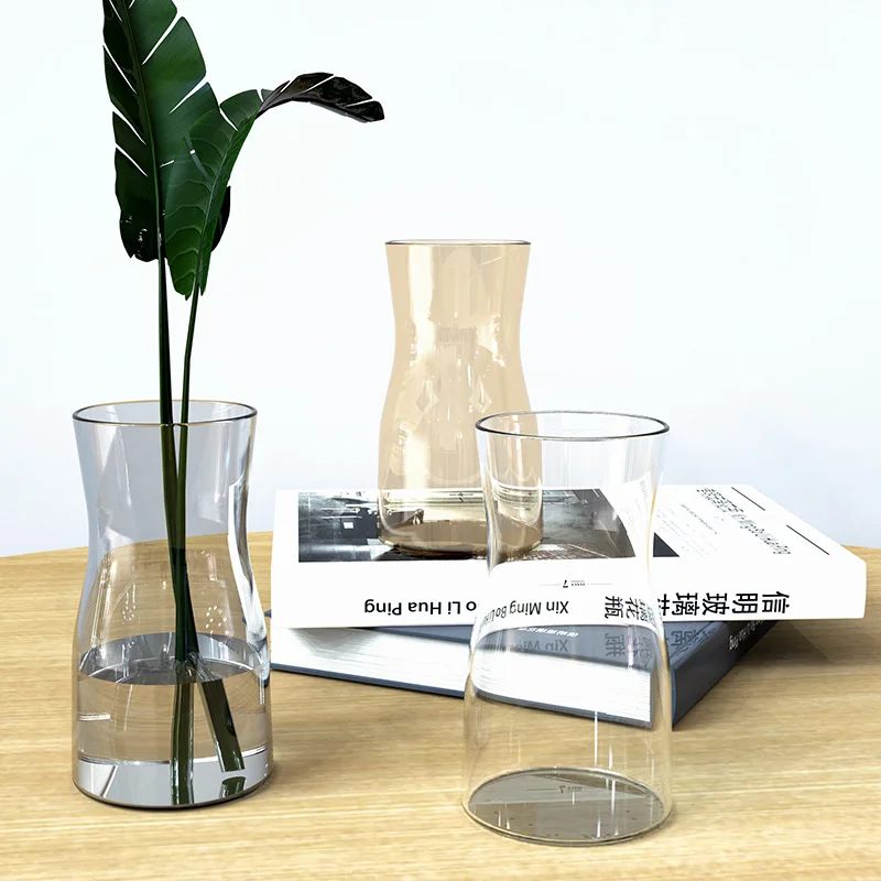 Wide-Mouth Simple Small Vase Glass Gold Flower Insert Flower Pot Gradient Color Handmade Craft Desktop Ornaments Creative Design
