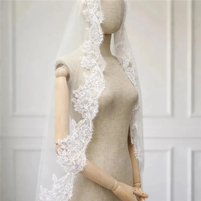 Customized 1 Tier Mantilla Full Lace Veil  Bridal Veils with Hidden Comb Cathedral Long Wedding Veil Wedding Accessories