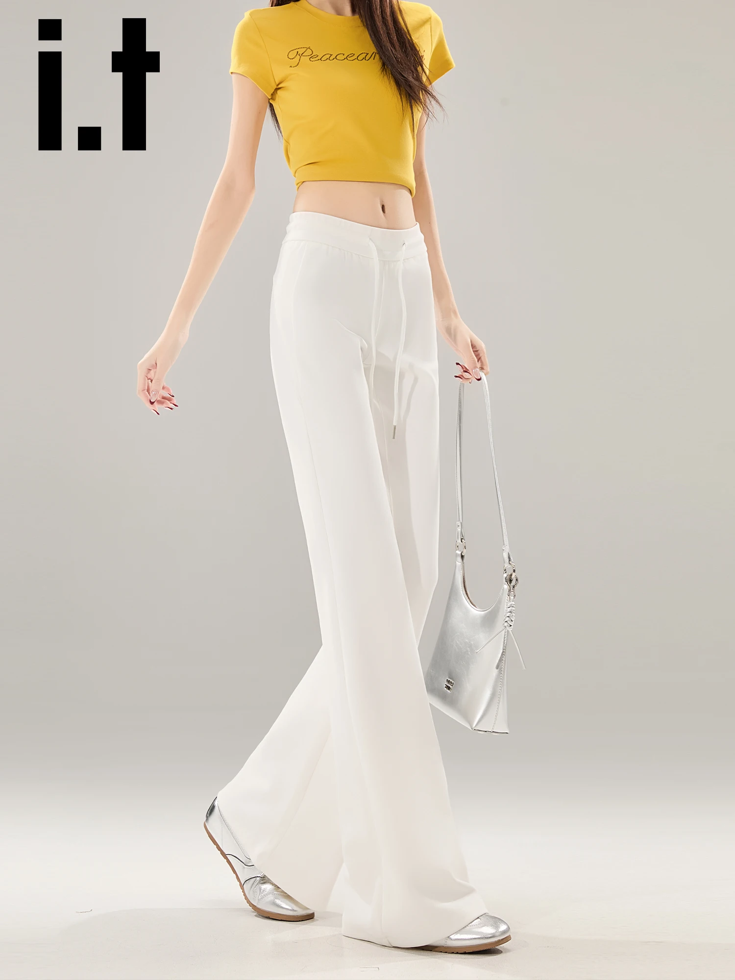 

Белые женские брюки с высокой талией и широкими штанинами, повседневные, драпированные, стройнящие, для йоги, шикарные, из 100% ткани