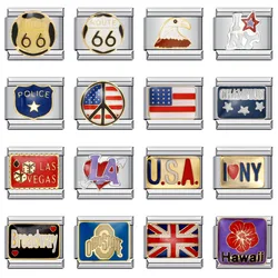New Fashion USA America LA Charms Glaze Italian Links Fit 9mm Stainless Steel Bracelet Making Women Men DIY Jewelry