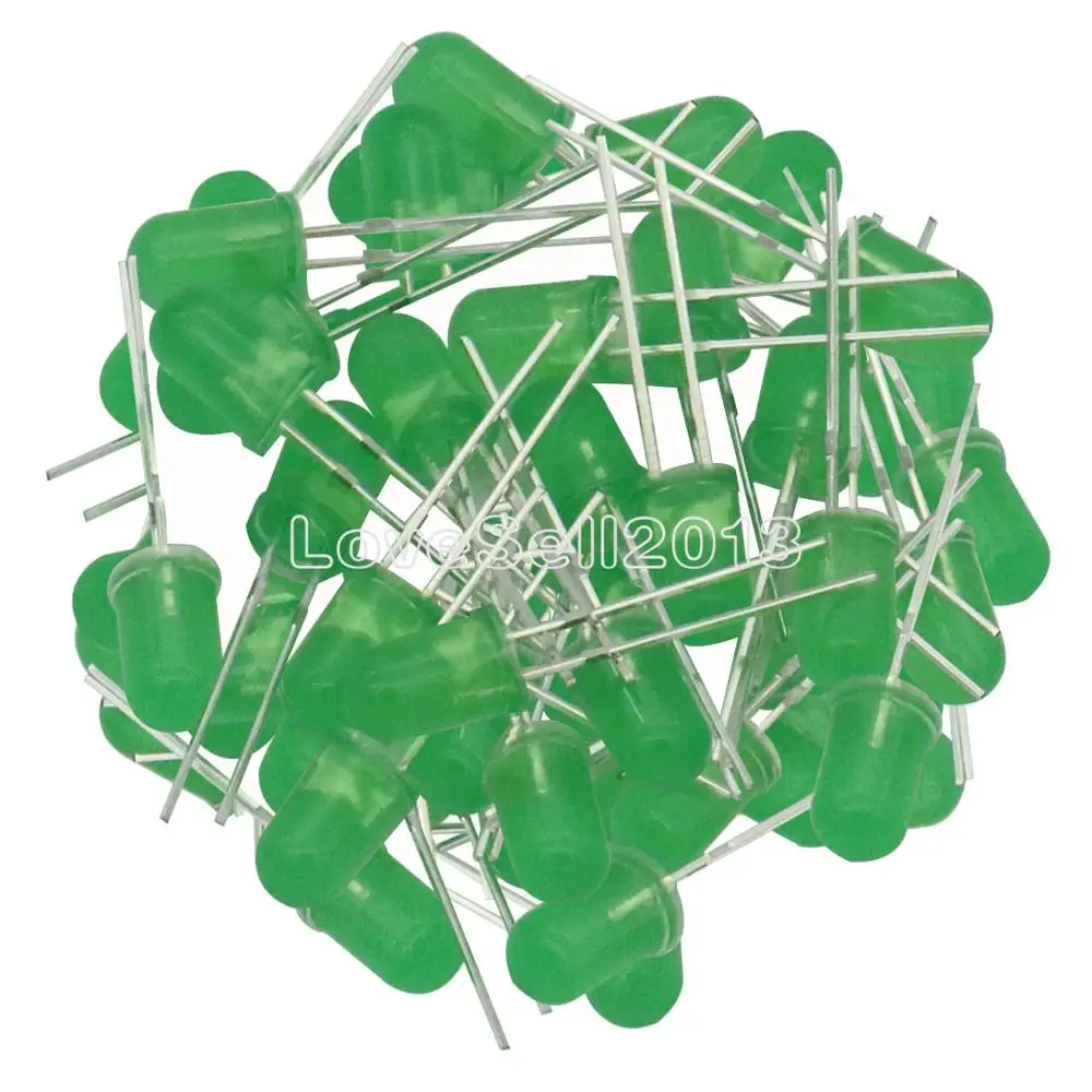 แสงสีเขียว F5 5มม. สีเขียวสว่างมากสำหรับ Arduino 100ชิ้น