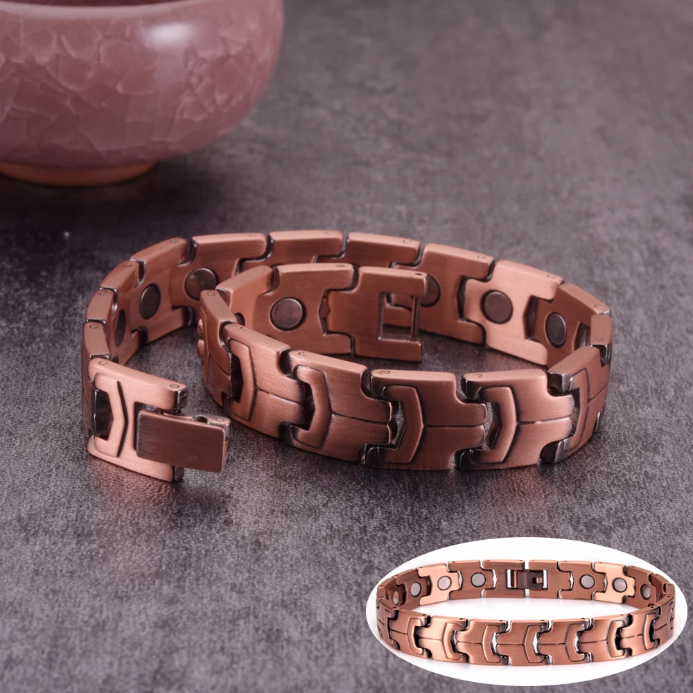 Vintage Magnetic Pure Copper Bracelet Men 12mm Wrist Band Copper Magnetic Bracelet Therapy Arthritis Hand Chain Energy Mens Brac