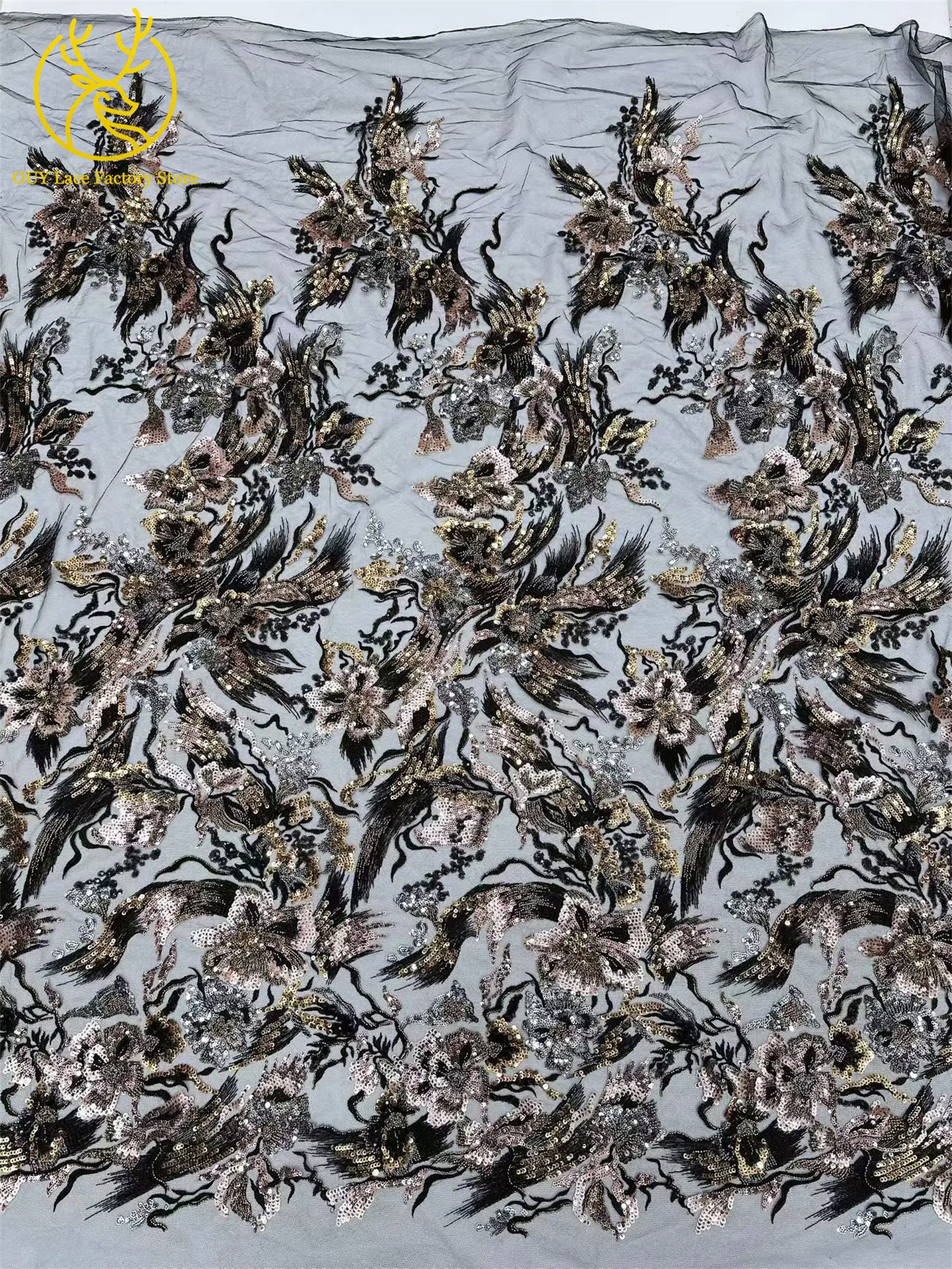 Afrikanischer Stickerei-Tüll-Pailletten-Spitzenstoff, 5 Yards, hochwertiger französischer nigerianischer Perlen-Mesh-Spitzenstoff für Hochzeitsnäharbeiten – Detail 14