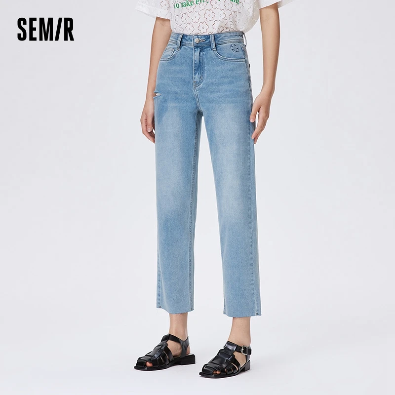 

Semir Jeans Women Ragged Edges Split Crops Straight Sweet Cool 2023 Summer New Cool Street