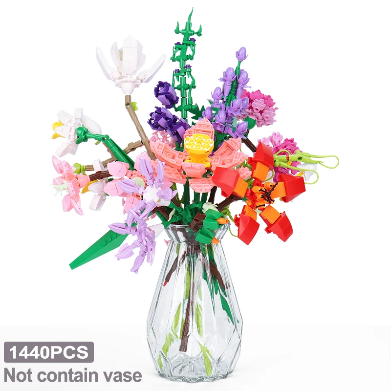 Eternal Flower Romantic Roses Wildflower Bouquet Brick Blocks Artificial Flower Constructor Block Toys Kids Gift Building Block