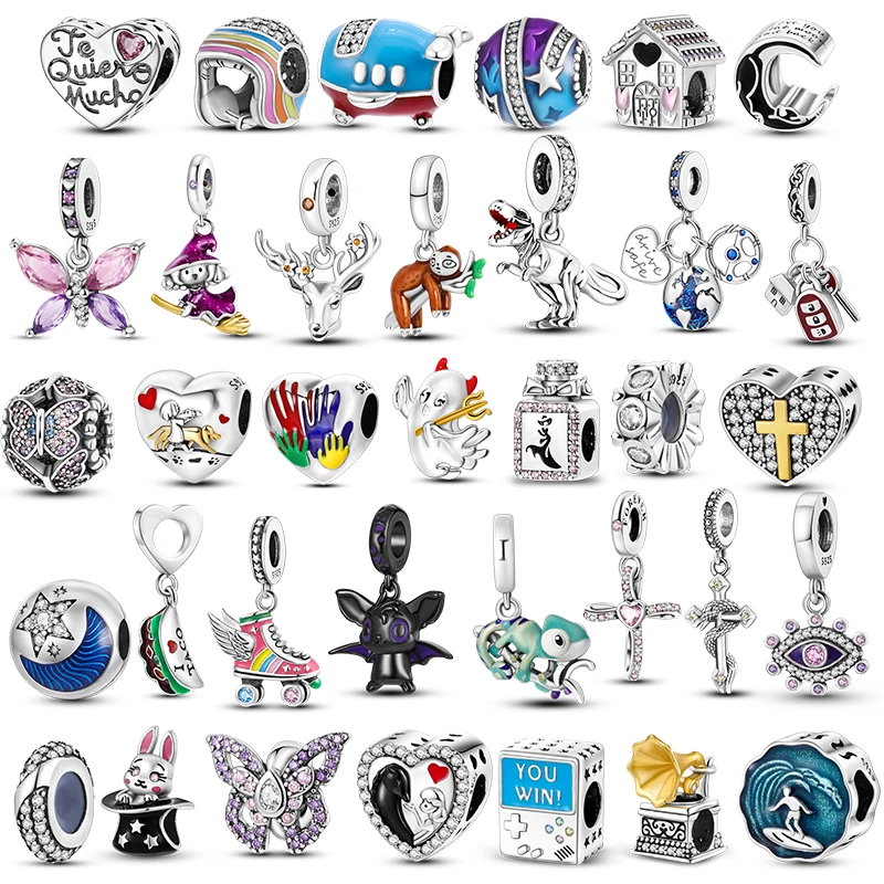 

925 Silver Cute Rabbit Butterfly Love Cross Angel Wing Fit Original Pandora Bracelet Charm Bead Necklace Diy Female Jewelry