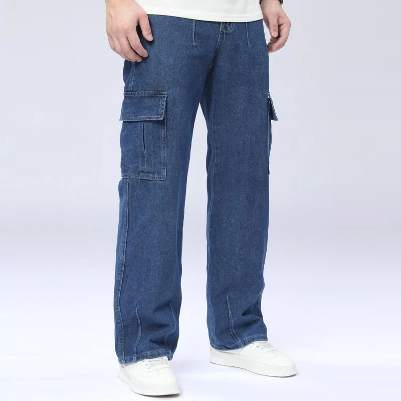 

Baggy Straight Leg Jeans Multi-Pocket Washed Cargo Pants Autumn Fashion Plus Size Classic Blue Casual Retro Daily Denim Trousers