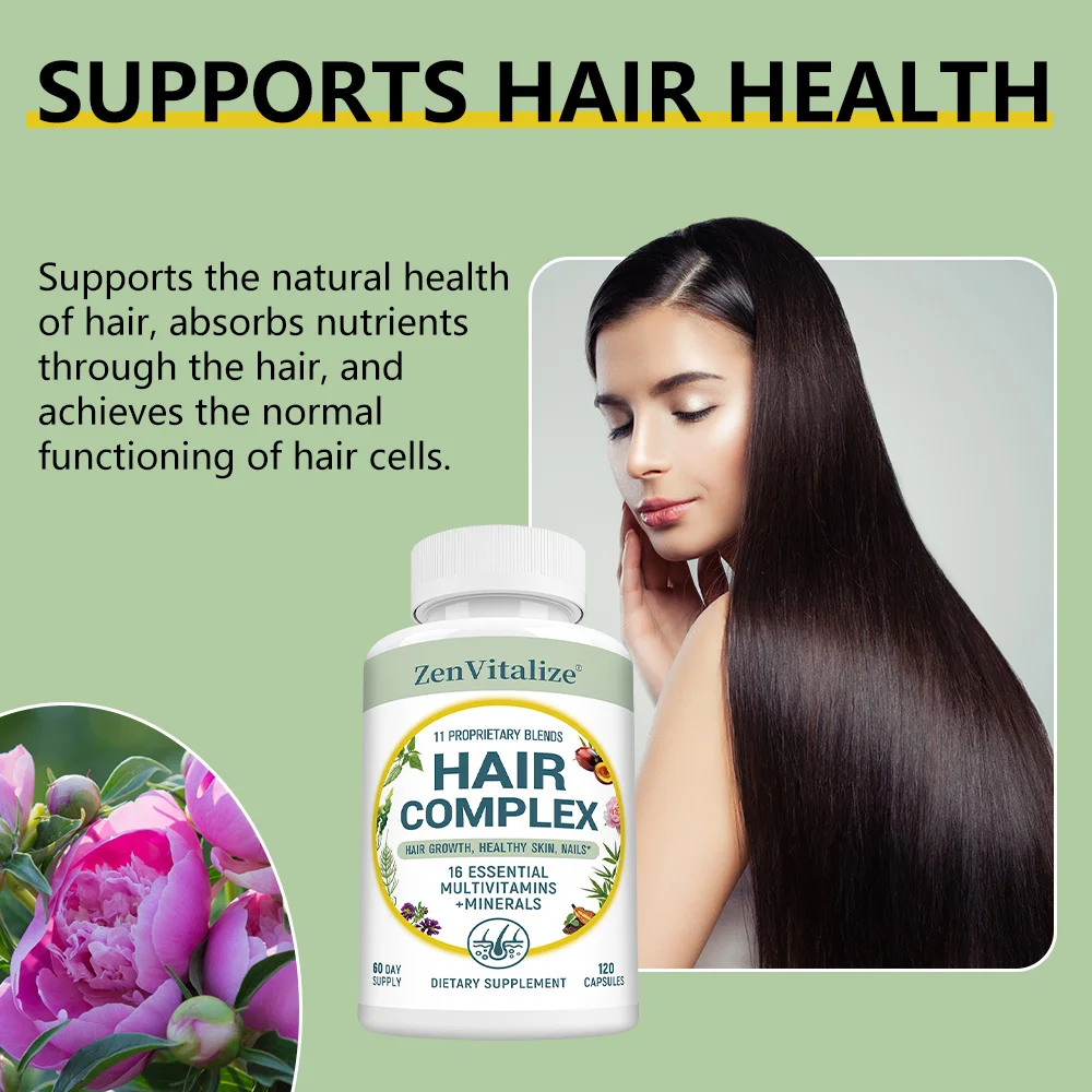 Biotin Hair Growth Vitamins - Vitamin B Complex Blend Supplement, Thicker, Stronger Hair, Skin and Nails, Gluten Free