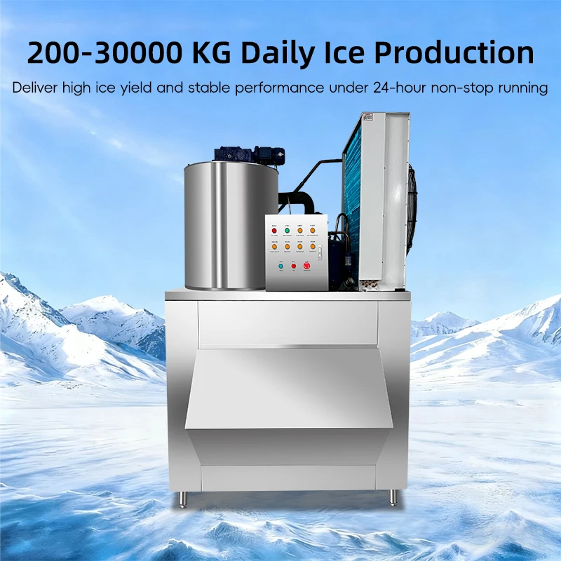 2T 3T 5T Large Capacity Flake Ice Machine Stainless Steel Ice Flake Machine for Aquatic Product Processing Cold Storage