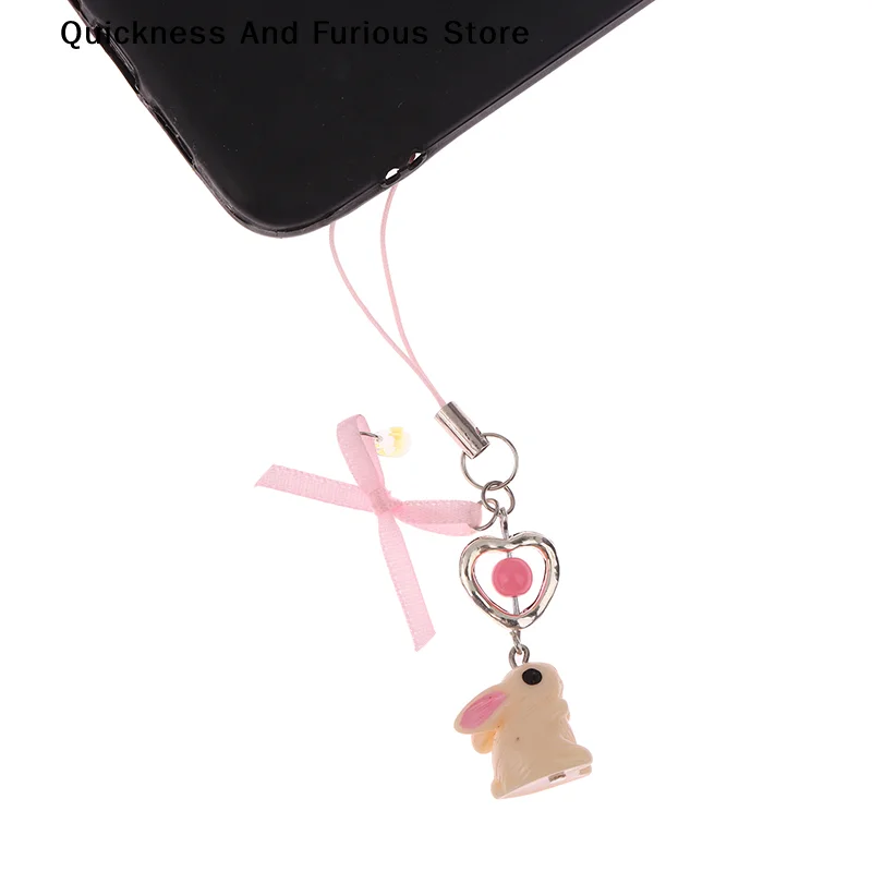 

Милый кролик-подвеска для телефона: ремешок-бант с зайчиком, цепочка-шарм для мобильного телефона, кавайный аксессуар для девочек