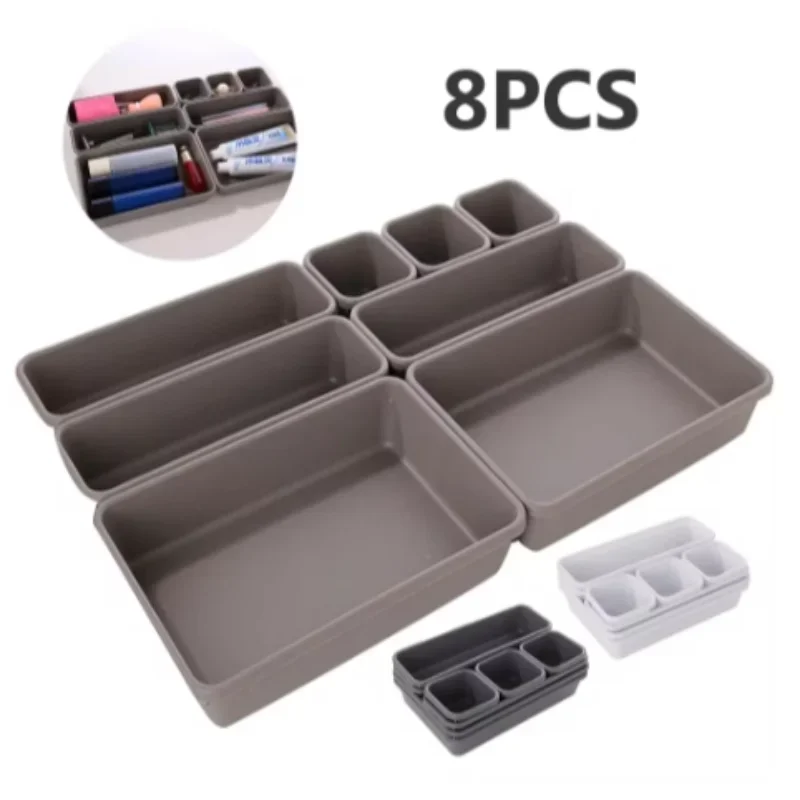 8PCS/Set Adjustable Drawer Organizer Box Trays Make Up Cosmetics Sundries Divider Holder Kitchen Bathroom Closet Jewellery Box