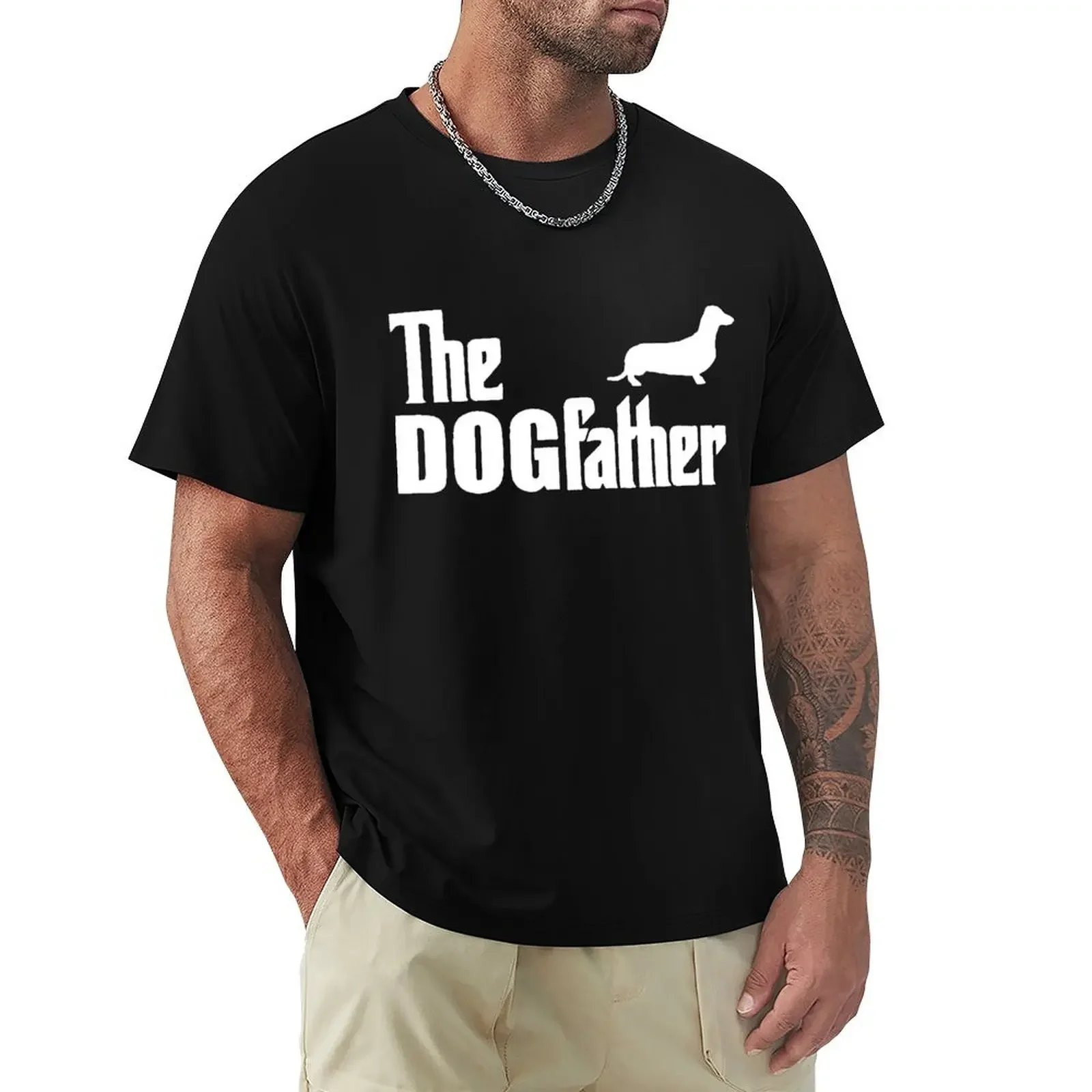 Dachshund Sausage Dog The Dogfather Funny T Shirts For Men Summer Short Sleeve Crewneck Cotton Casual Streetwear T-Shirt Tshirt