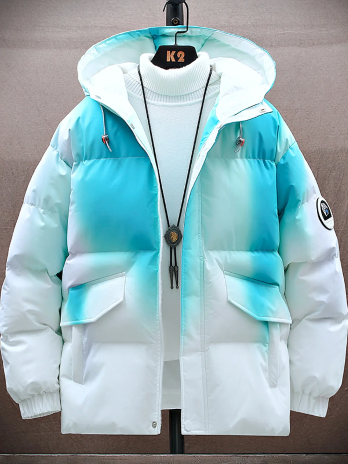 

Men's Winter Thiened Warm Cotton Jaet Hooded Loose Faionable Pure Color Retro Bread Sle Coat Youth Urban Sle Zipper...