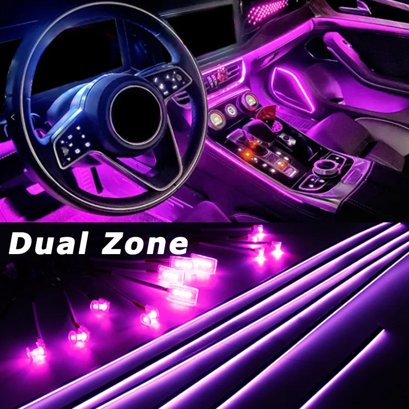 

18/22 in 1 Acrylic Ambient Lights Symphony 64 Colors RGB Neon Rainbow Bluetooth App 12V Interior Car Atmosphere Light Dual Zone