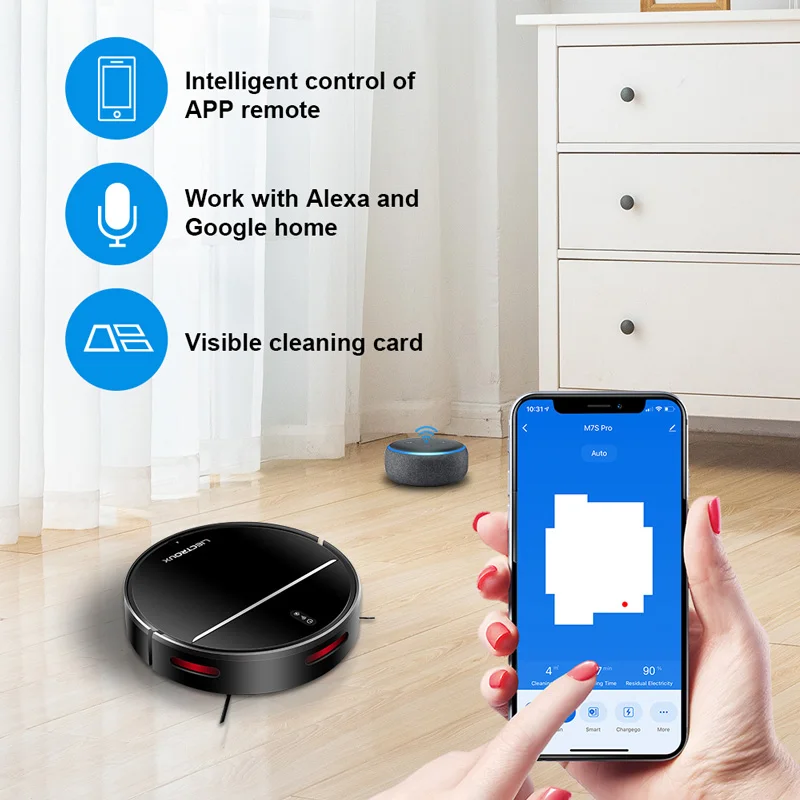 LIECTROUX M7SPRO Robot Vacuum Cleaner &Wet Mop Combo,Smart Mapping,WiFi App,4KPa,Brushless Motor,Ideal for Pet Hair,Carpet,Floor