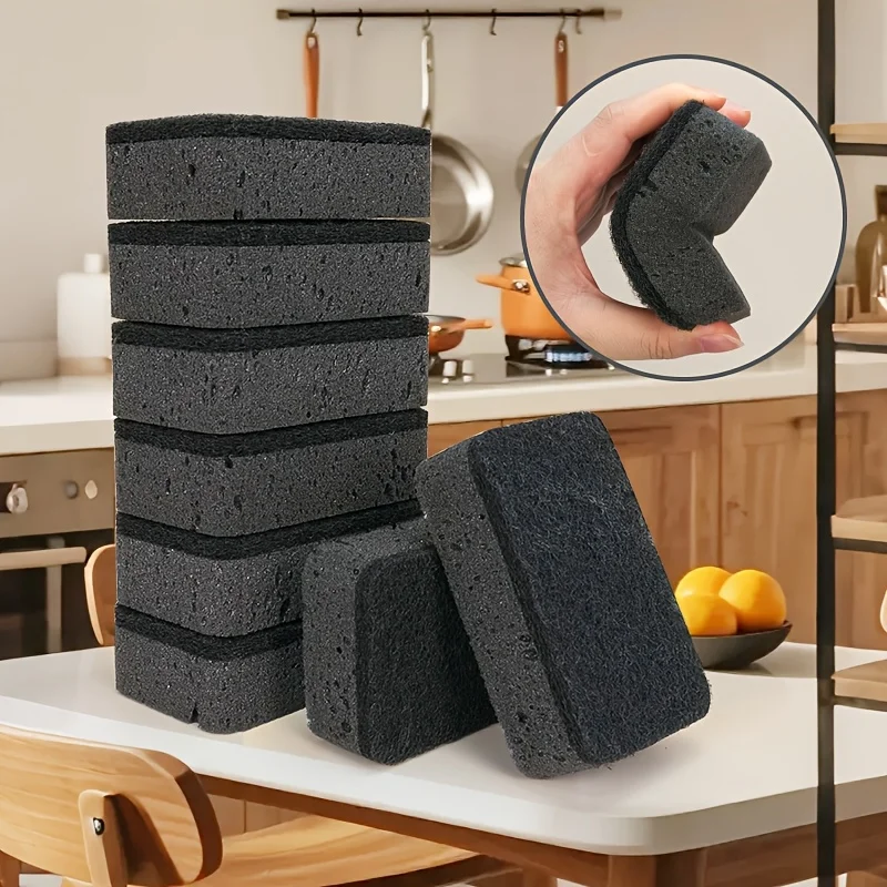 5Pcs Multi-Purpose Kitchen Cleaning Sponges in Black, High-Efficiency Oil Absorbent Sponges for Fast Stain and Grease Removal