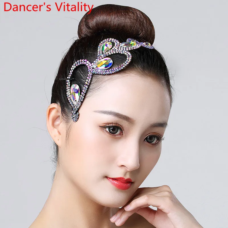 Children Latin Dance Headdress Sparkling Rhinestone Accessories Adult Performance Modern National Standard Dancing Decoration