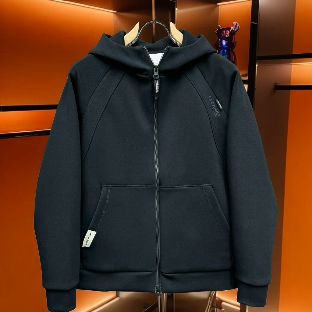 

Spring Autumn New Men's Casual Hooded Sport Jaet Youth Top Zipper Workwear Double Layer Bla Versatile Outerwear