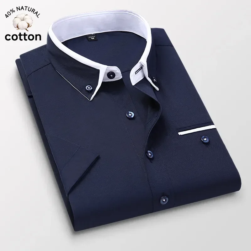 

OUSSYU Brand Plus Size 5XL Summer Business Shirt Men Short Sleeves Button Up Shirt Turn-down Collar Casual Shirts Mens Clothing