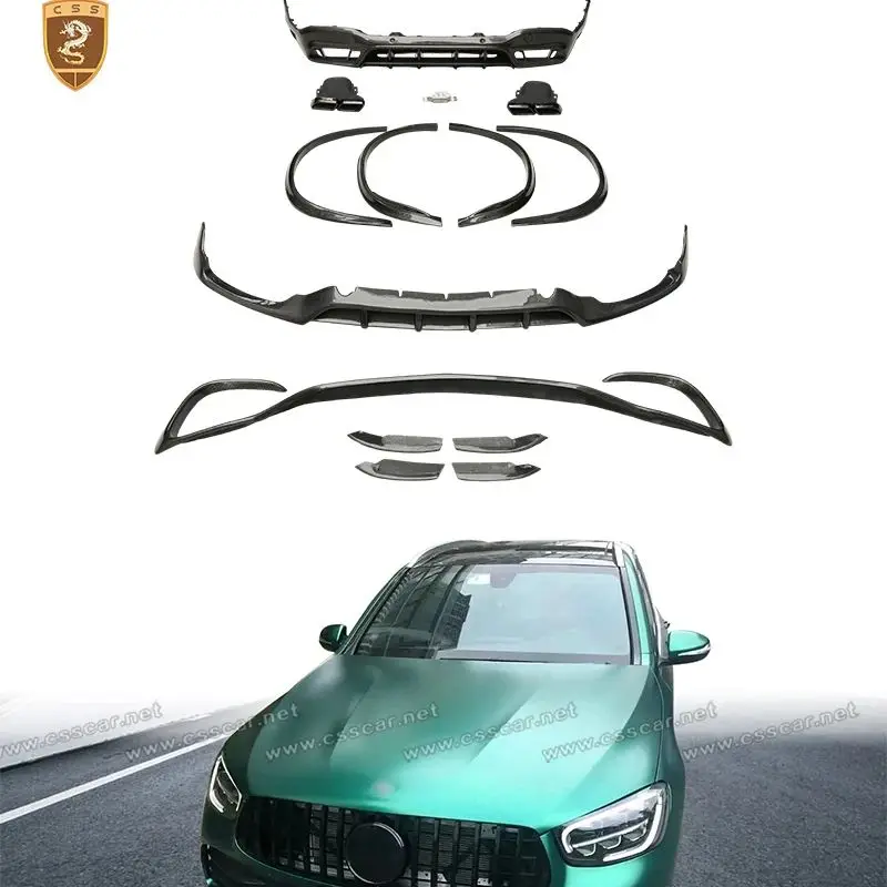 New Style For Benz GLC63 Coupe Model Upgrade TOP Style Dry Carbon Fiber Diffuser Lip Exhaust Wheel Eyebrow Modification kits