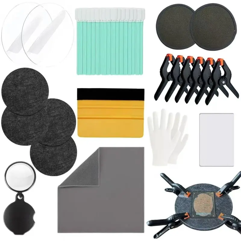 

Набор аксессуаров - 20 предметов для ухода за коллекционными картами: акриловые пластины, тампоны, зажимы, лупа и многое другое для коллекционных карт.