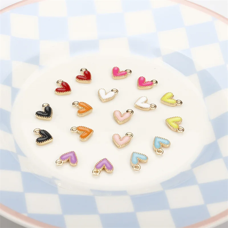 10pcs New 9x8mm Cute Mini Heart Charm for Jewelry Making DIY Earrings Bracelet Necklace Keychain Accessories Supplies