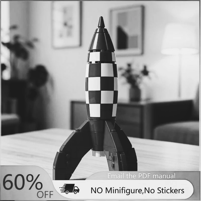 Creative Store - New MOC Red and White Striped Space Rocket Model Building Blocks DIY Assembly Adult Gift Collection Desktop