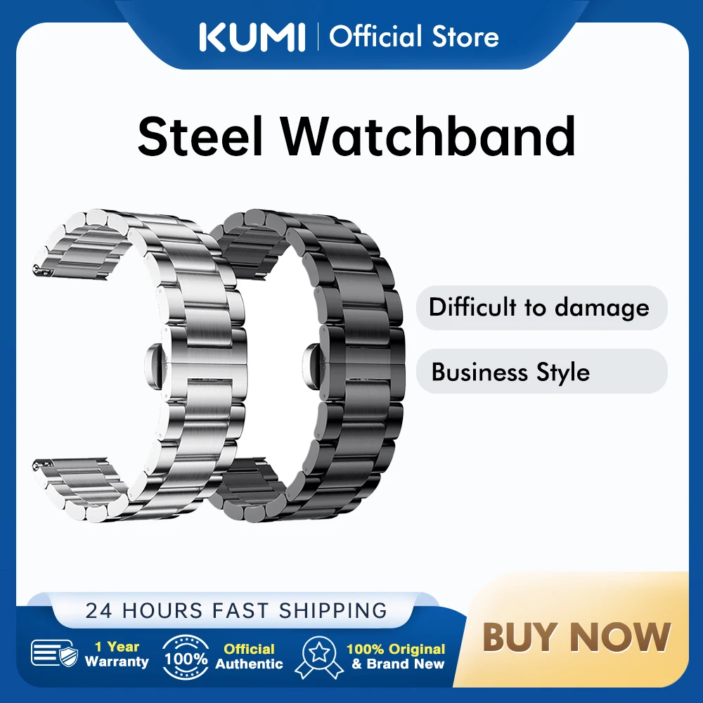 KUMI 22mm Steel Smart watchband butterfly clasp suit for business people suit for GW6, GW5 Pro, GW3 Pro, GT5 Max for man woman