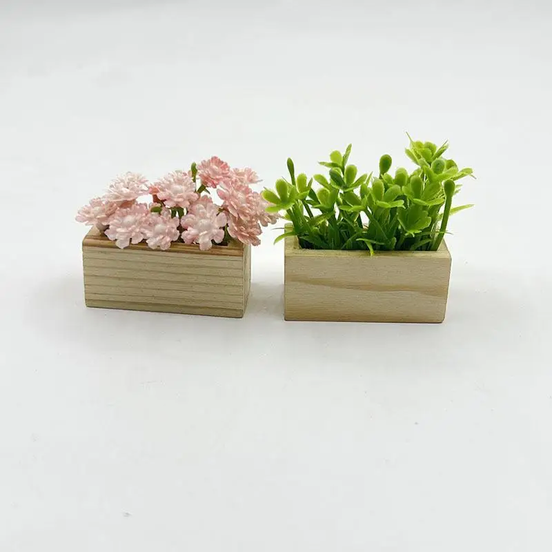 Künstliche Mini-Topfpflanze mit Holzbox, Realistische Kunstblume für Eingangsbereich und Schrankdekoration – Detail 6