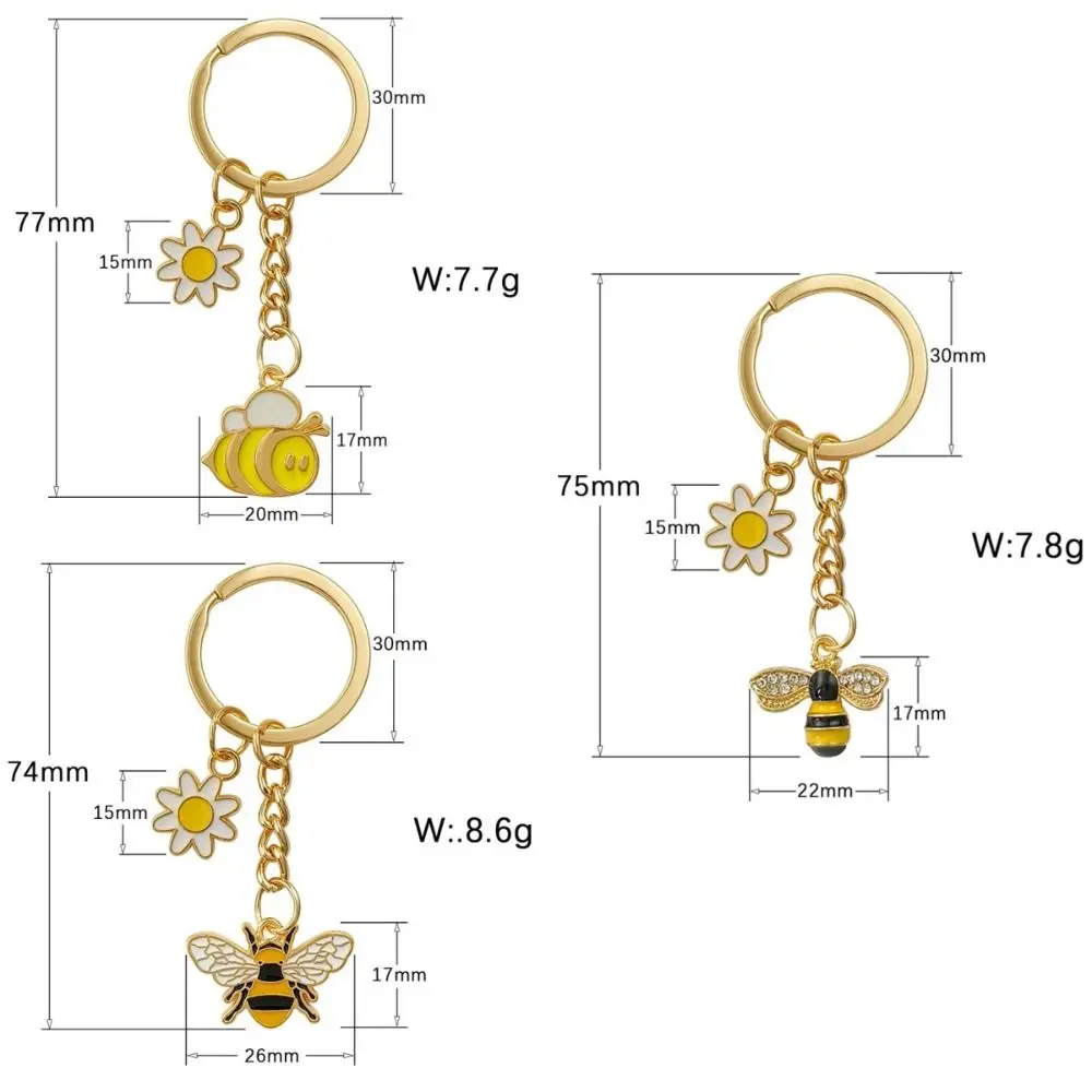 Car Key Keychain Cute Bee Flower Key Ring Mini Cartoon Garden Key Chains Backpack Decor Funny Metal Enamel Pendant for Women Men