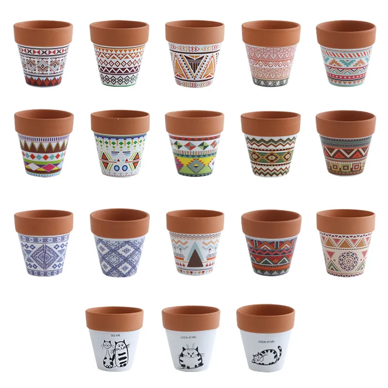 

Red Pottery Printed Flower Pots Ceramic Succulent Flower Pots Ceramic Clay Breathable Clay Tile Pots Planting Circular Pipes