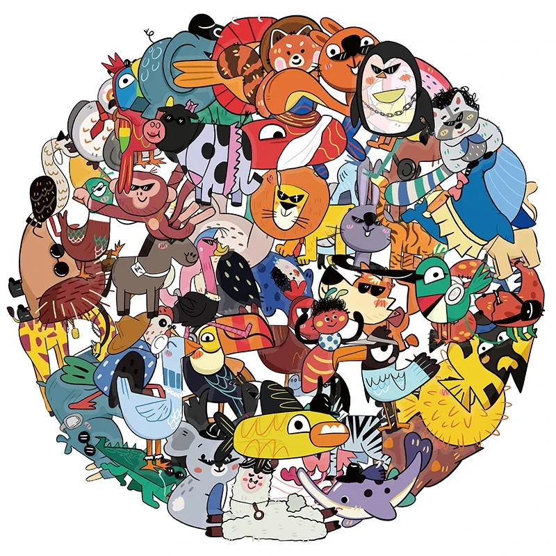 50PCS Cute Animal Stickers Set Colorful Zoo Animal Decals Waterproof Vinyl for Water Bottle Laptop Fashion
