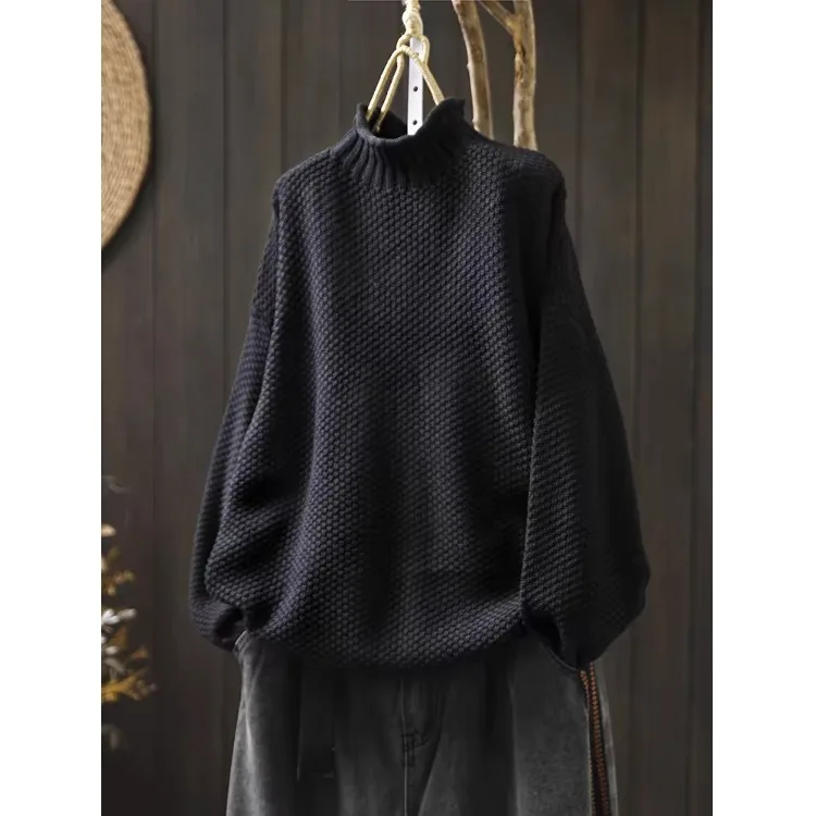 Loose Large Size Casual Cotton Knitted Sweater f High Collar Overhead Autumn Winter New Sle Women's Faion Comfortable ...