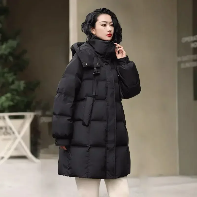 Winter Women\'s Clothing Trend Quilted Jacket Warm Hooded Parkas Design Korean Windproof Cotton-padded Jacket Puffer Jacket Black