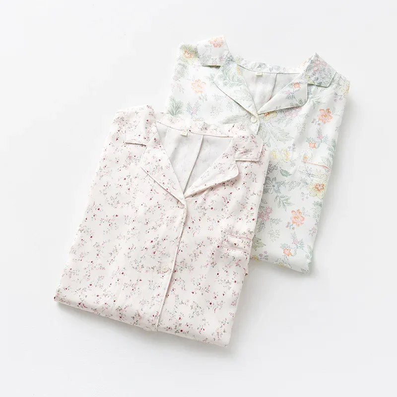 Short-Sleeved Viscose Floral Printed Cardigan Shirt Nightdress with Button Floral Printed Loose Sleepwear Women Sleep Dress