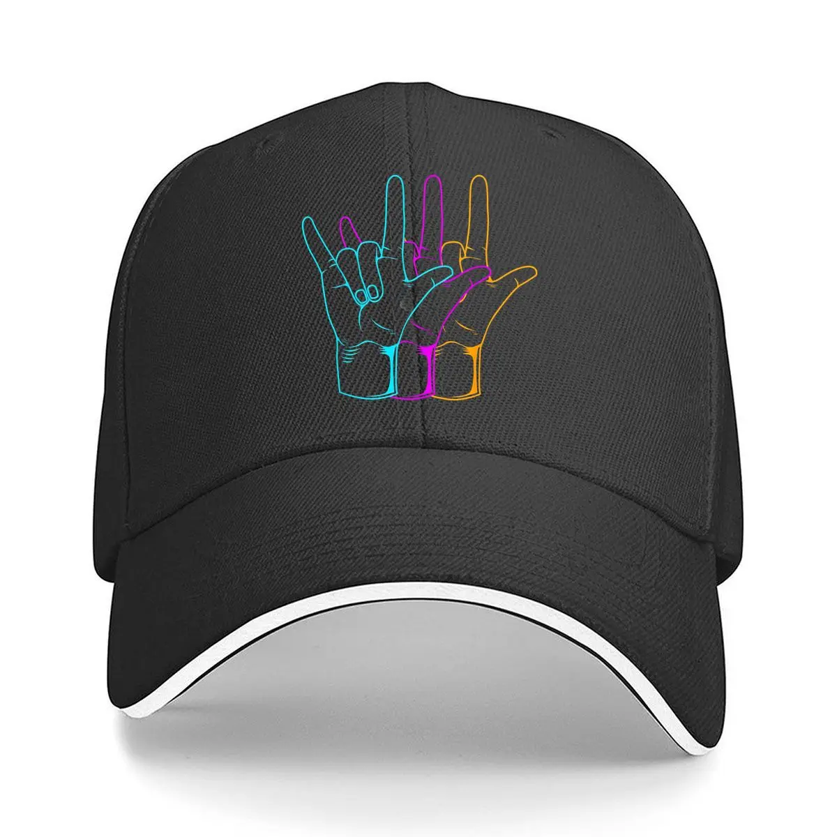 Neon Rock Hand Gesture Sandwich Baseball Cap