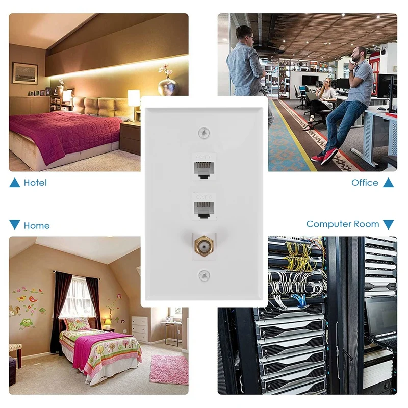 Ethernet Coax Wall Plate,2 Port Cat6 RJ45 Keystone And 1 Port F Type Connector Coax Keystone Female To Female Wall Plate