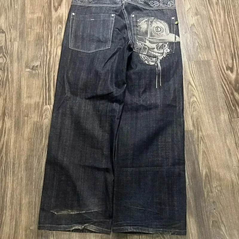 Y2K americano nueva tendencia Hip-hop gótico bordado Jeans calle Harajuku ocio suelto recto pantalones de pierna ancha pantalones vaqueros Unisex