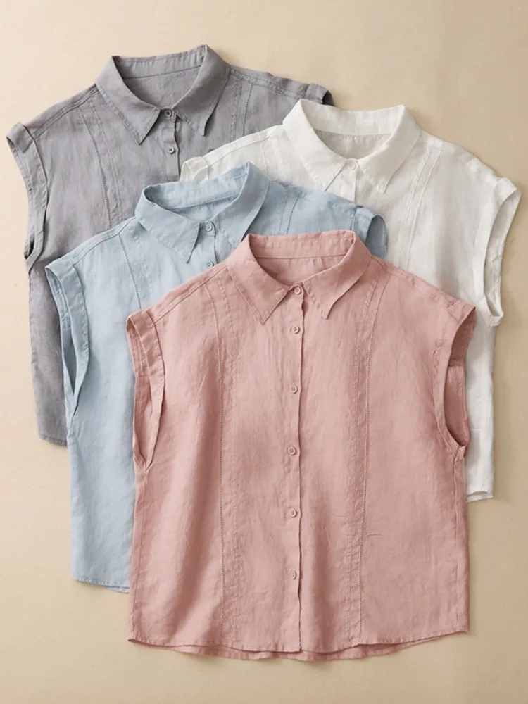

Elegant Embroidered Hollow out Sleeveless Shirt Women's Summer High-End Cotton Linen Loose Fit Thin Open Cardigan Top