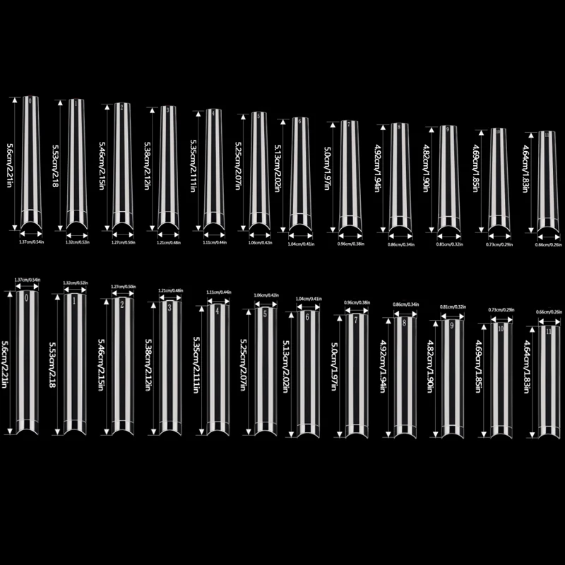 Set of 3XL Semi-Stick-On Square/Conical Nail Tips Without C-Curve, 480 Pieces of Extra-Long Half-Cover Flat Conical Square Press-On Nails, Transparent Straight Acrylic Nail Tips Suitable for Nail Salons and Diy, 12 Sizes