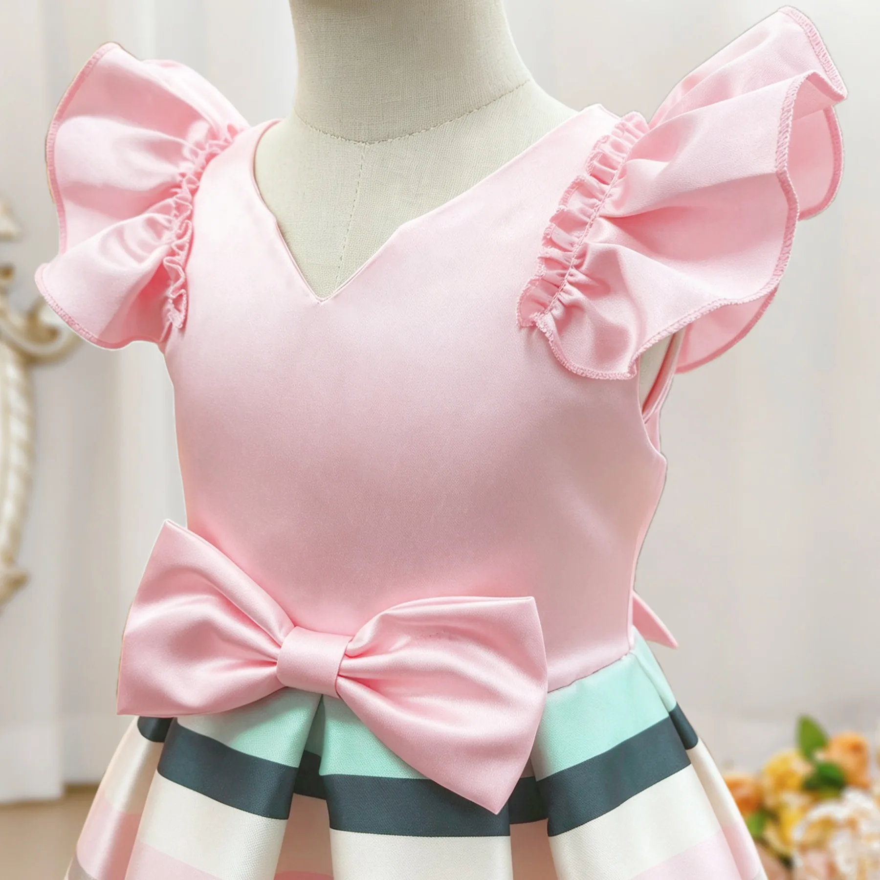 HETISO Summer Kids Girls Striped Princess Dress Baby Cute Birthday Party Costume Cotton Lining Children's Beachwear view 3