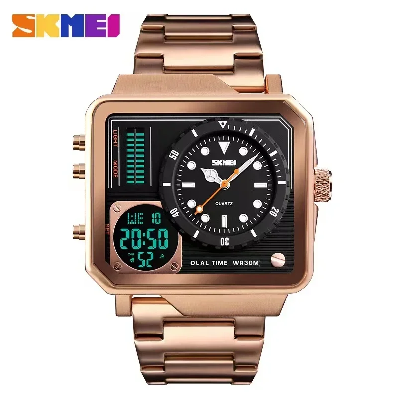 SKMEI 1392 Steel Strap Watches Day Date Display Personality Alarm Watchs Relogio Masculino Men Digital Electronic Watch