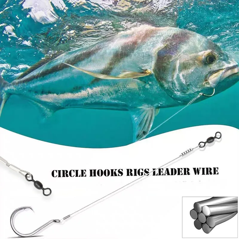 Big Game Saltwater Fishing Rigs - Extra Large Circle Hooks for Shark/Tuna/Sturgeon with Anti-Bite Wire Leaders view 4