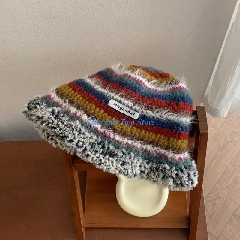 

HX6F Traveling Bucket Hat Crochet Stripe Pattern Fisherman Hat for Teenagers Sports