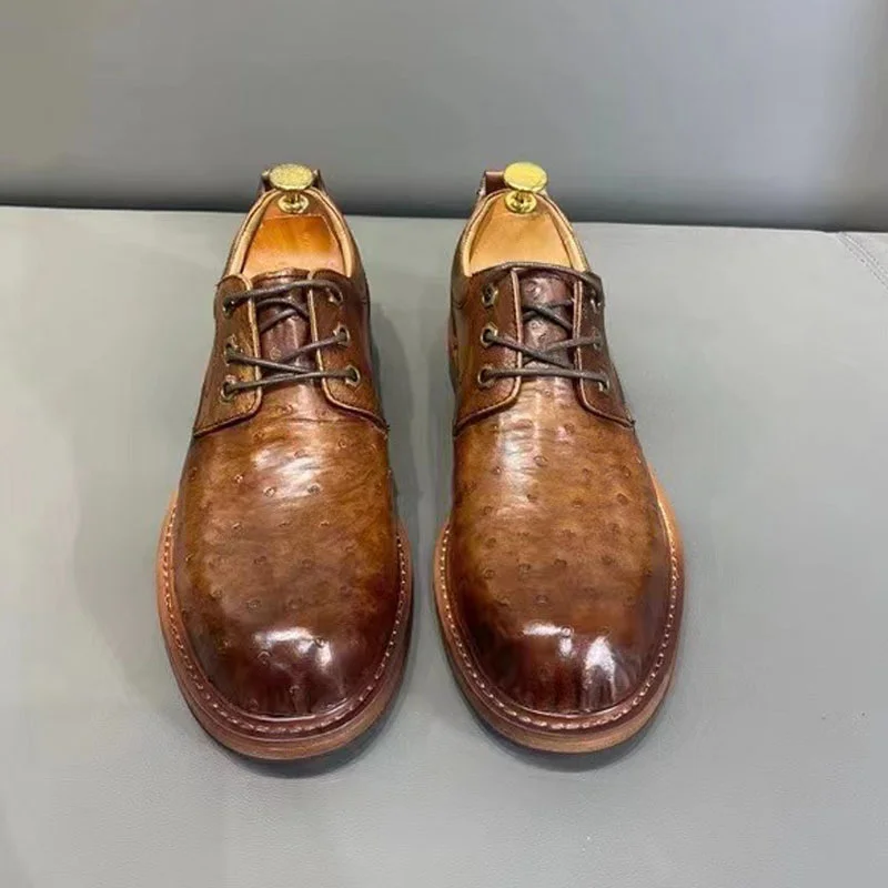 South African Ostrich Leather Casual Dress Italian High Quality Shoes For Mens Formal Fashion Trend Business Versatile Lace Up